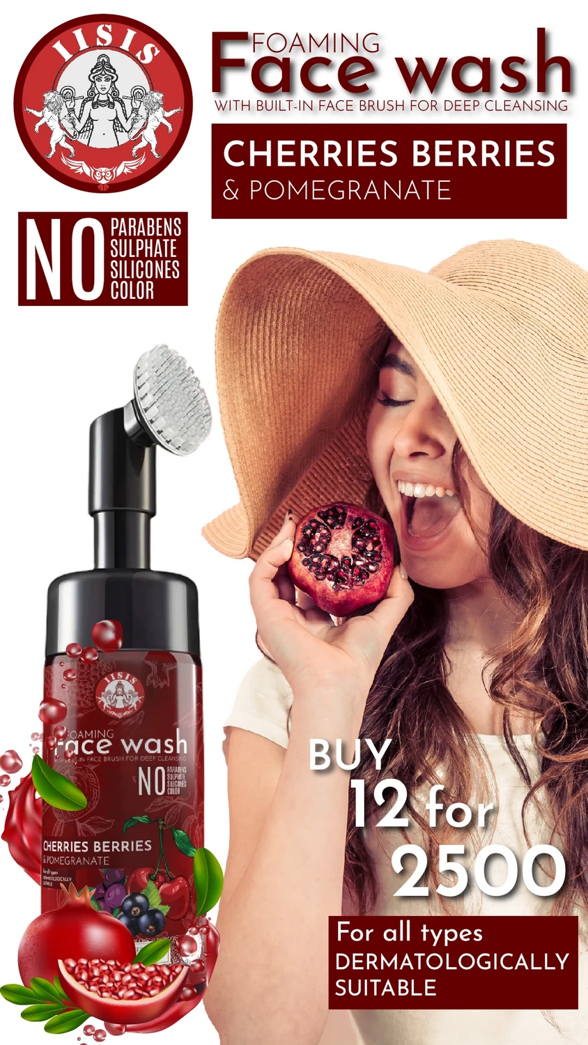 RBV B2B Cherries Berries & Pomegranate Foaming Face Wash With Built-In Face Brush (150ml)- 12 Pcs.